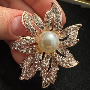 Elegant Gold and Silver Floral Pearl Brooch